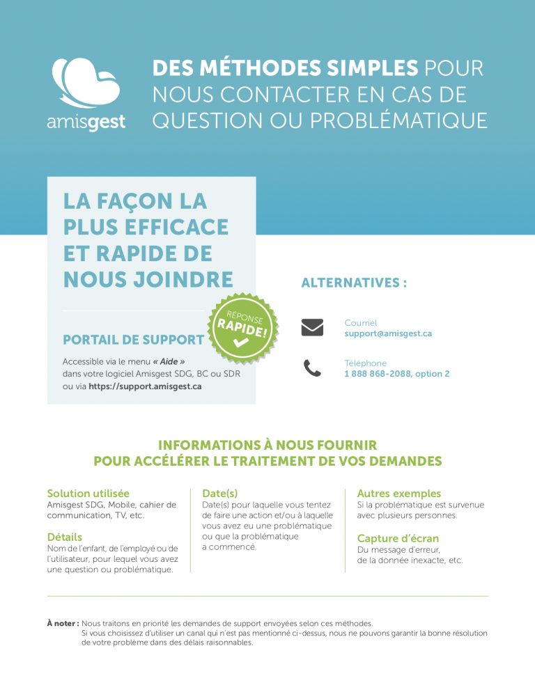 Feuillet : comment joindre le service à la clientèle d'Amisgest