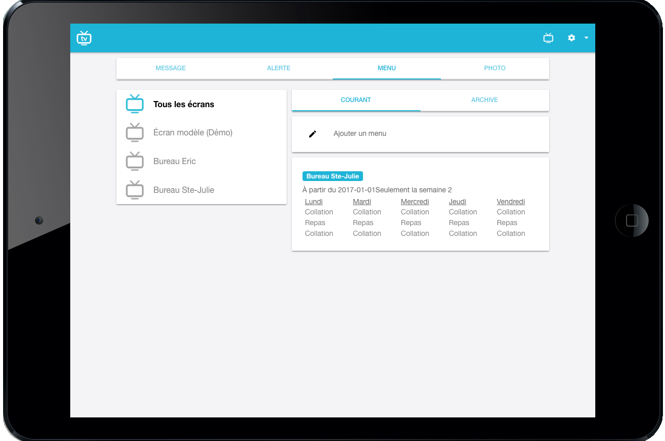 Interface de configuration de l'Amisgest TV