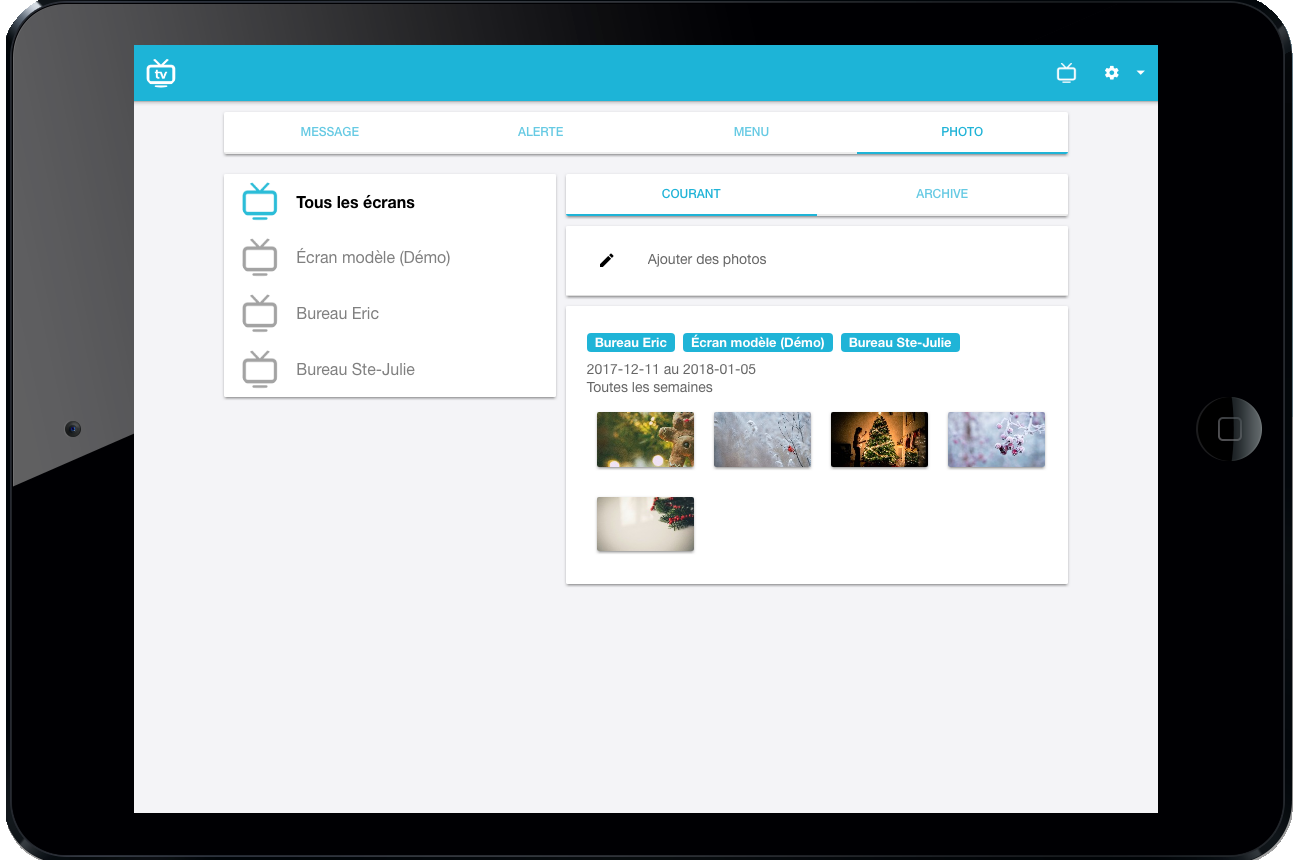 Interface de configuration de l'Amisgest TV